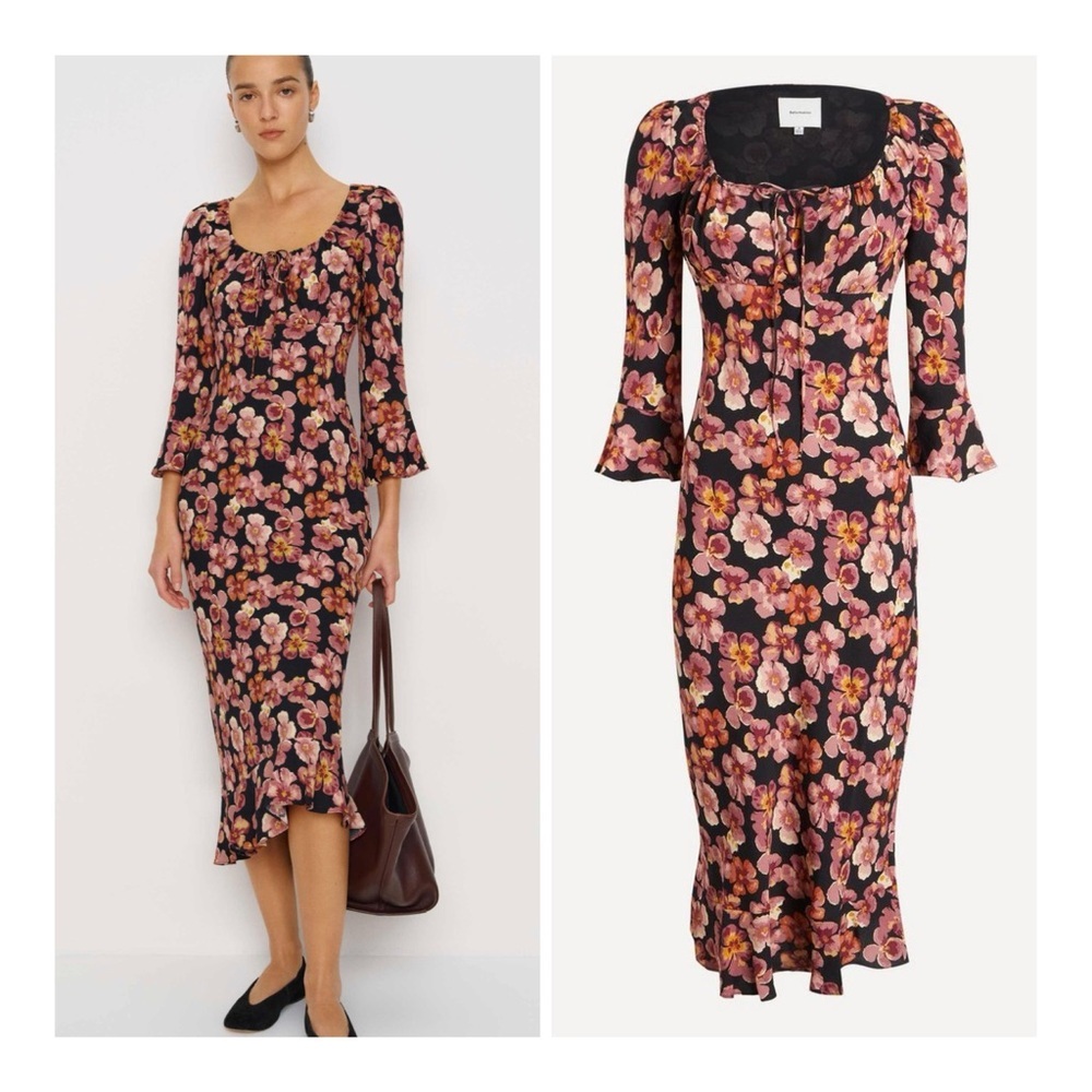 Reformation Black Midi Curtis Dress with Pink Floral Print - Picture 1 of 4